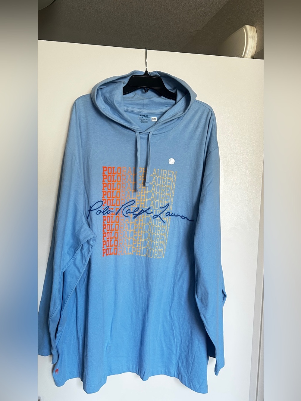 Polo by Ralph Lauren Light Blue Pullover Hoodie with Multicolor Logo Print